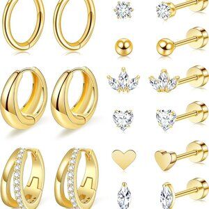 Gold Hypoallergenic Flat Back Stud Earrings for Women with Screw Back in Elegant